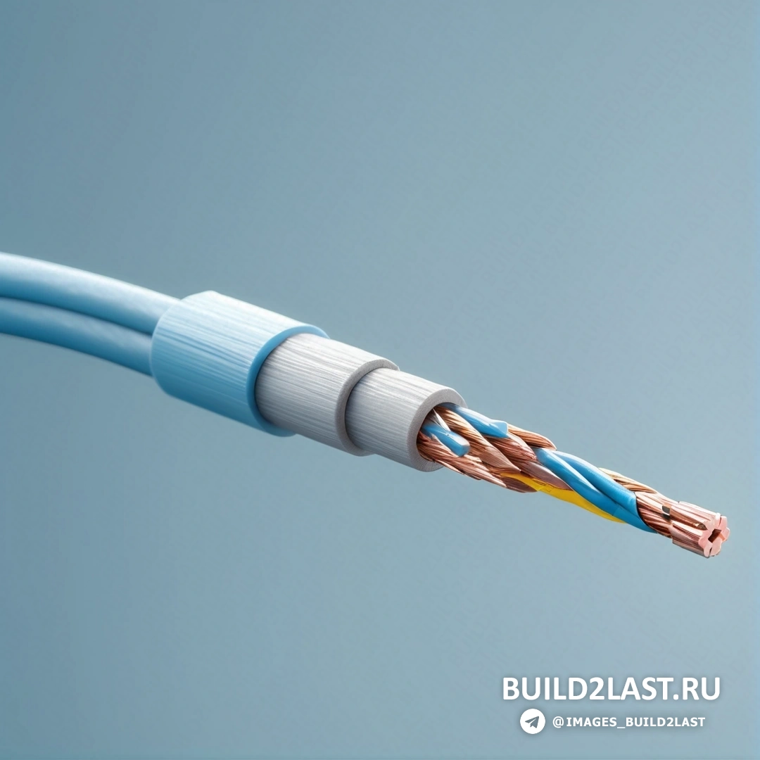 Пластикен - компьютерная визуализация. Крупный план сине-белого кабеля