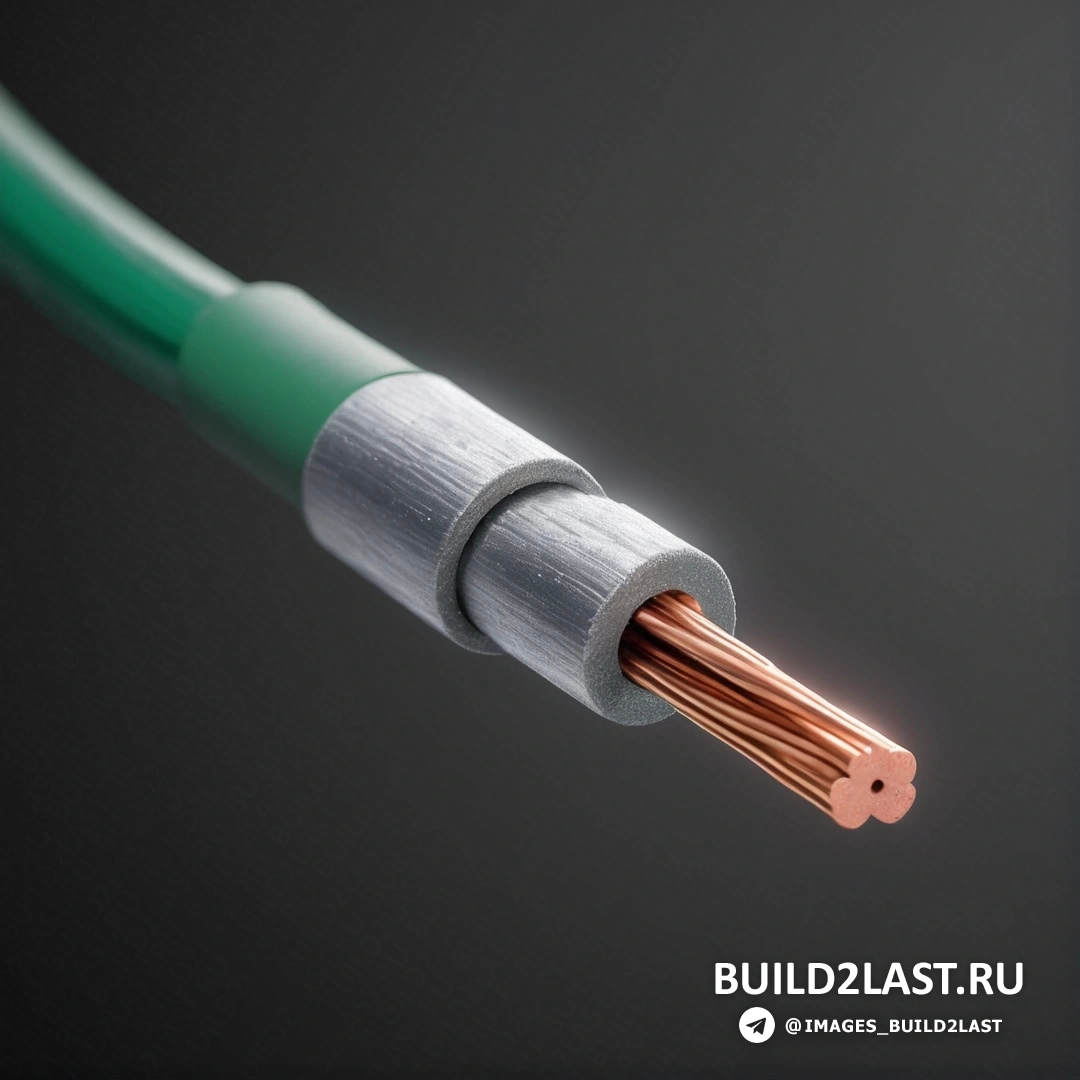 Шок-арт - цифровая рендеринг. Крупный план зелено-белого кабеля с медными концами