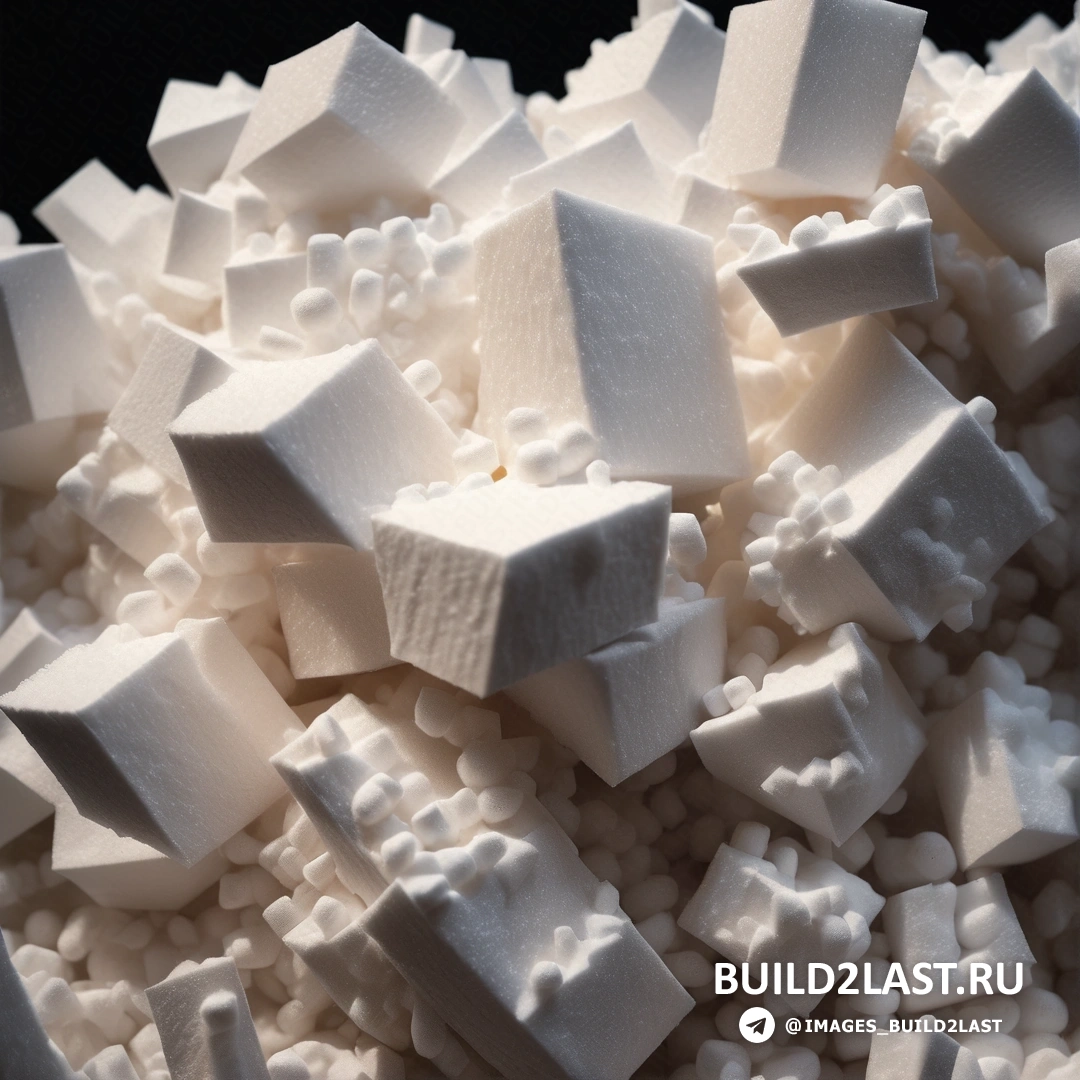 Кристальный кубизм - рендер Ambient occlusion. Куча кубиков белого сахара на столе рядом друг с другом на столе.