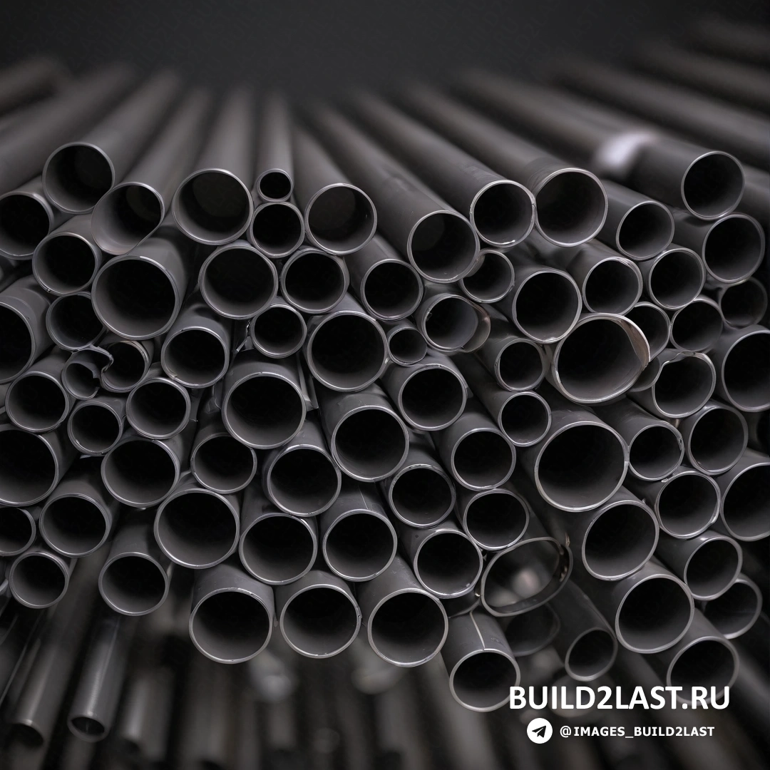 Прецизионизм - 3D-рендеринг. Куча металлических труб, сложенных друг на друга в стопку на черном фоне