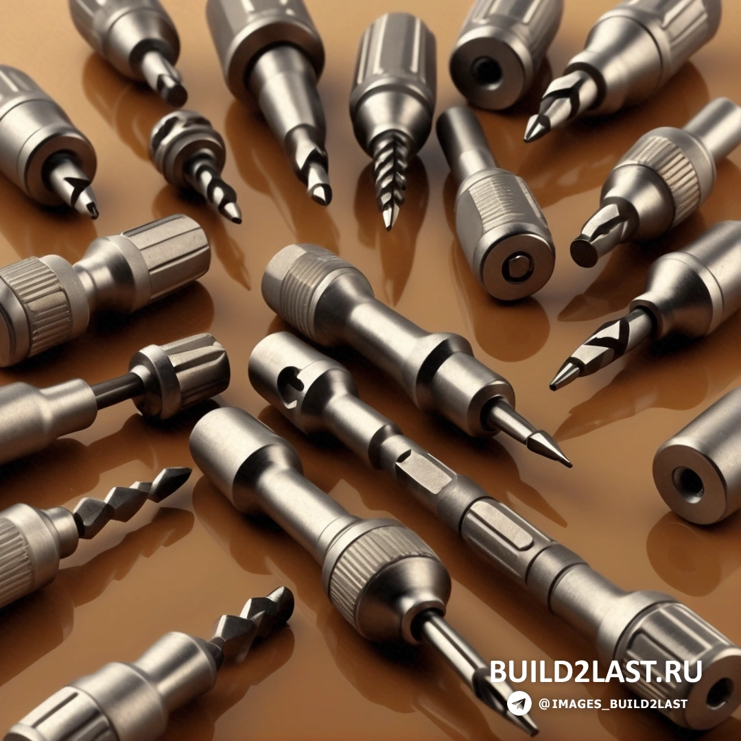 Прецизионизм - стоковое фото. Куча разных типов винтов на столе на коричневом фоне.