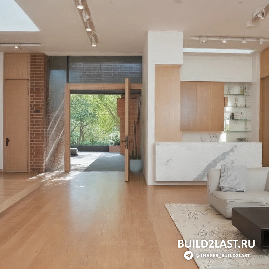 Дизайн кухни и гостиной с островом, светлым деревом и современными светильниками в доме Stoneridge Residence. Кухня с кухонным островом, мебелью, столом и диваном. Просторная зона для отдыха с картинами и декоративными подушками.