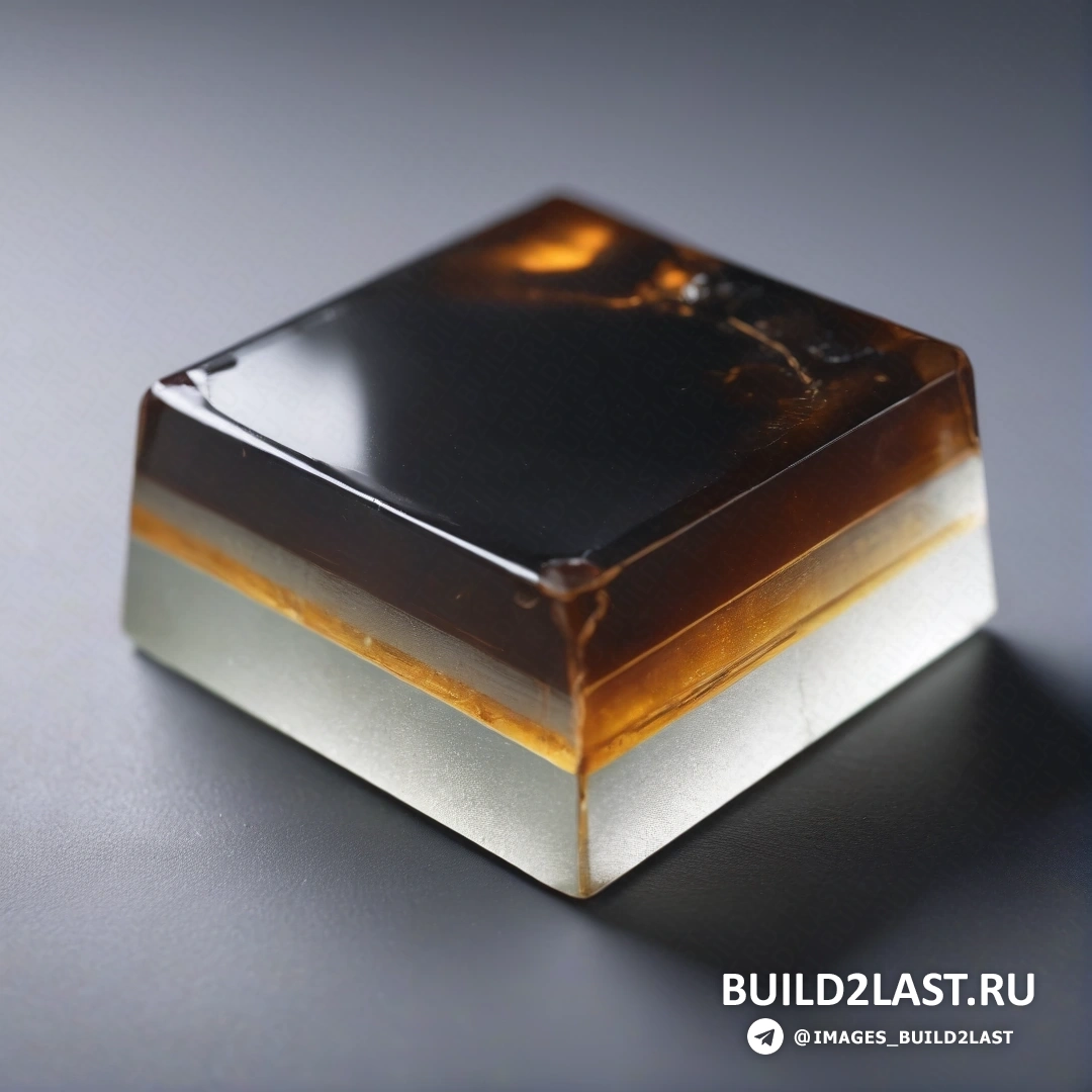 Группа Гутай - абстрактная скульптура. Квадратный объект с коричнево-белым центром на столешнице с тенью сверху