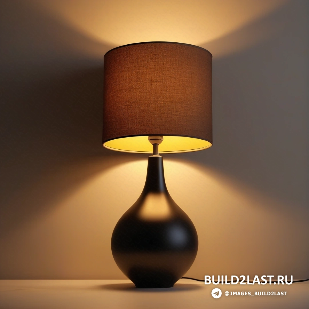 Фотореализм - 3D-рендер. Лампа на столе с абажуром на нем и светом сбоку от лампы