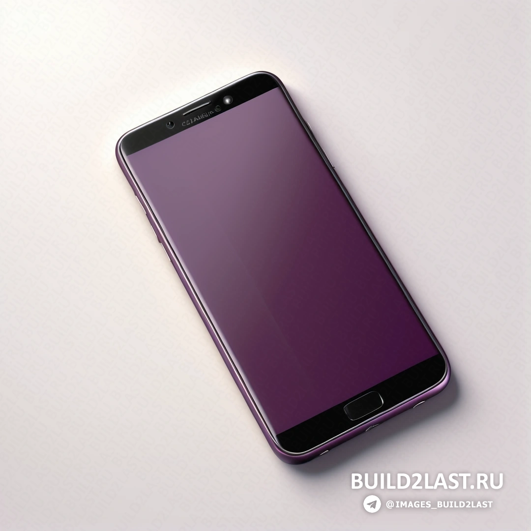 Минимализм - 3D рендер. Фиолетовый телефон Samsung лежит на белой поверхности с отражением экрана