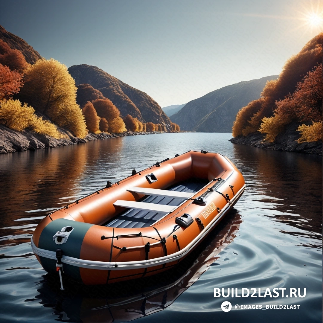 Фотореализм - стоковое фото. Лодка плывет по озеру рядом с покрытым лесом склоном холма с деревьями на заднем плане.