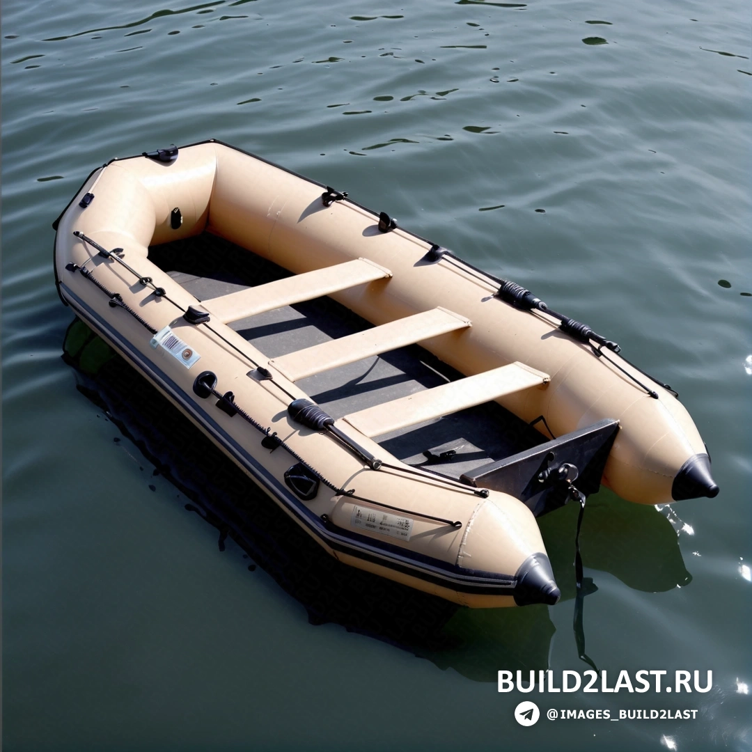 Super Flat - цифровой рендеринг. Лодка плывет на поверхности воды рядом с лодкой с прикрепленным к ней спасательным плотом.