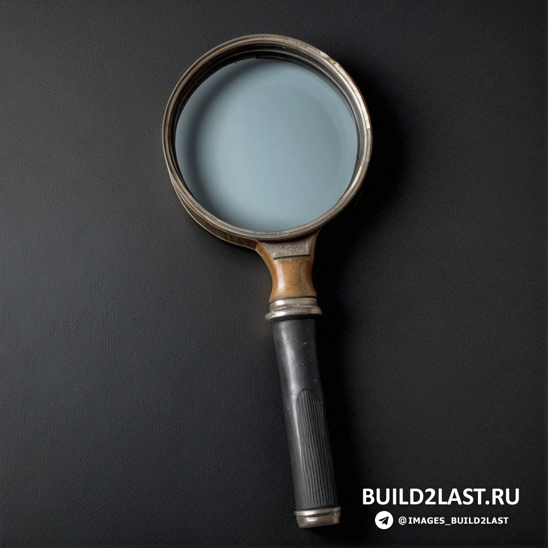 Новая объективность - сверхтонкая детализированная прорисовка. Увеличительное стекло на черном столе рядом с черной стеной с белой рамкой.