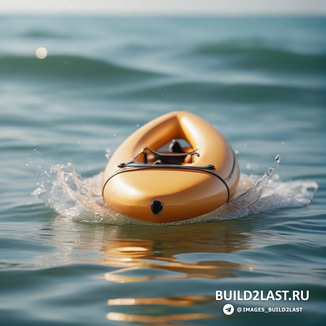 Фотореализм - фотография со сдвигом наклона. Маленькая лодка плывет по поверхности водоема с человеком на переднем сиденье