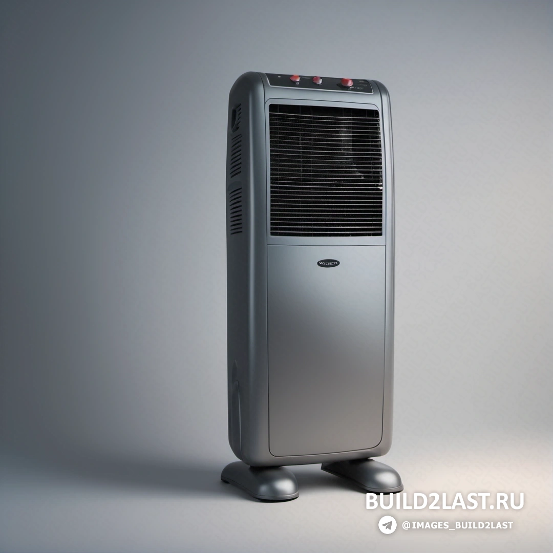 Лучизм - компьютерная визуализация. Маленький кондиционер на столе рядом с настенным обогревателем на подставке