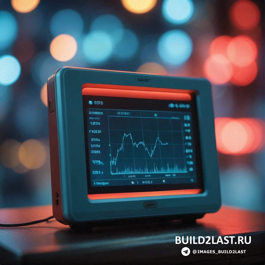 Ретрофутуризм - киберпанк-искусство. Маленький монитор с красным светом на экране и синим фоном