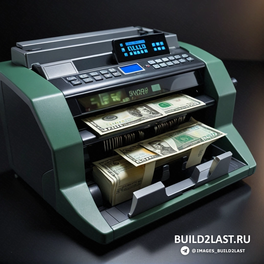 Les automatistes - компьютерная визуализация. Машина с деньгами на столешнице с часами наверху