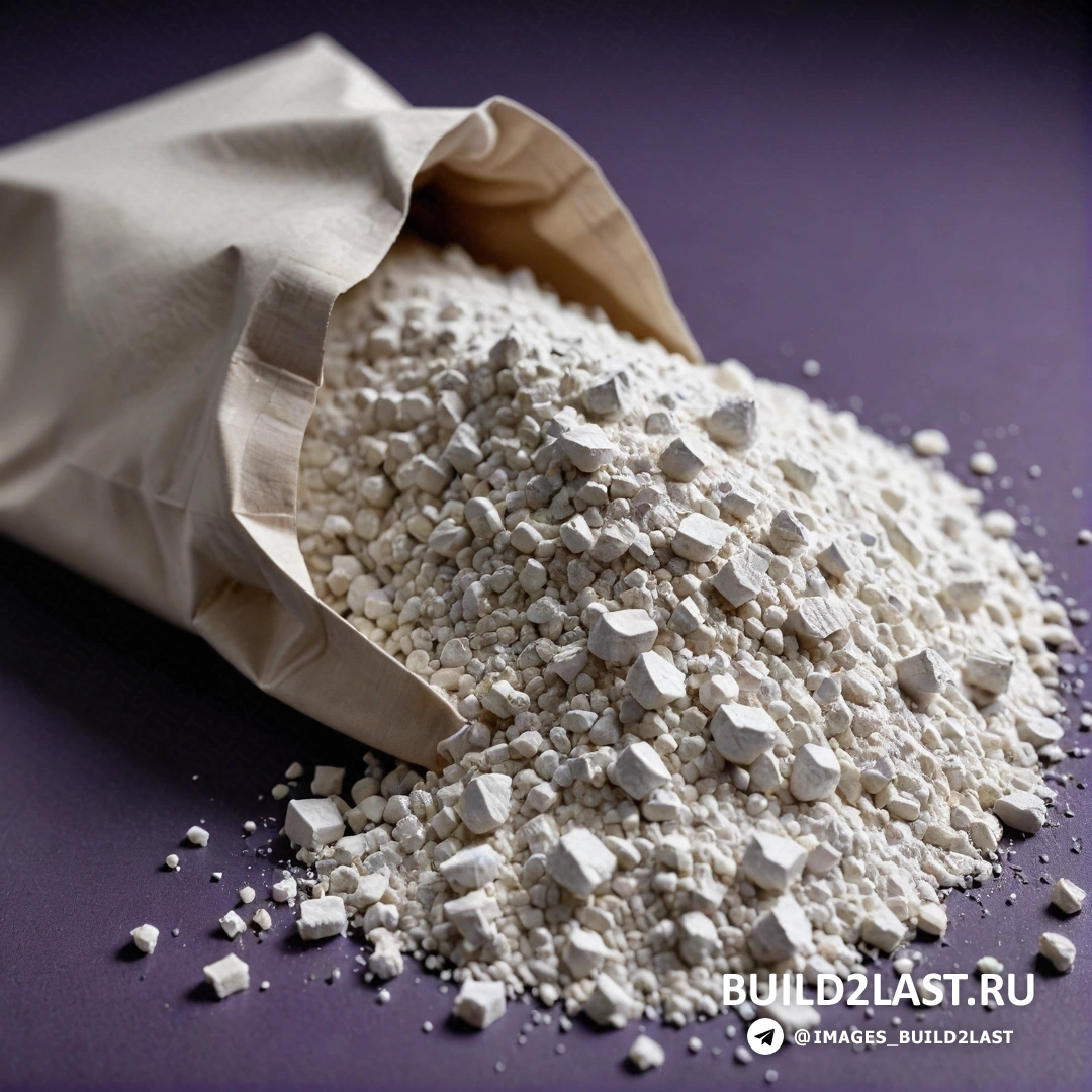 Бетонное искусство - 3D-рендер. Мешок белых камней и куча белых камней на фиолетовой поверхности