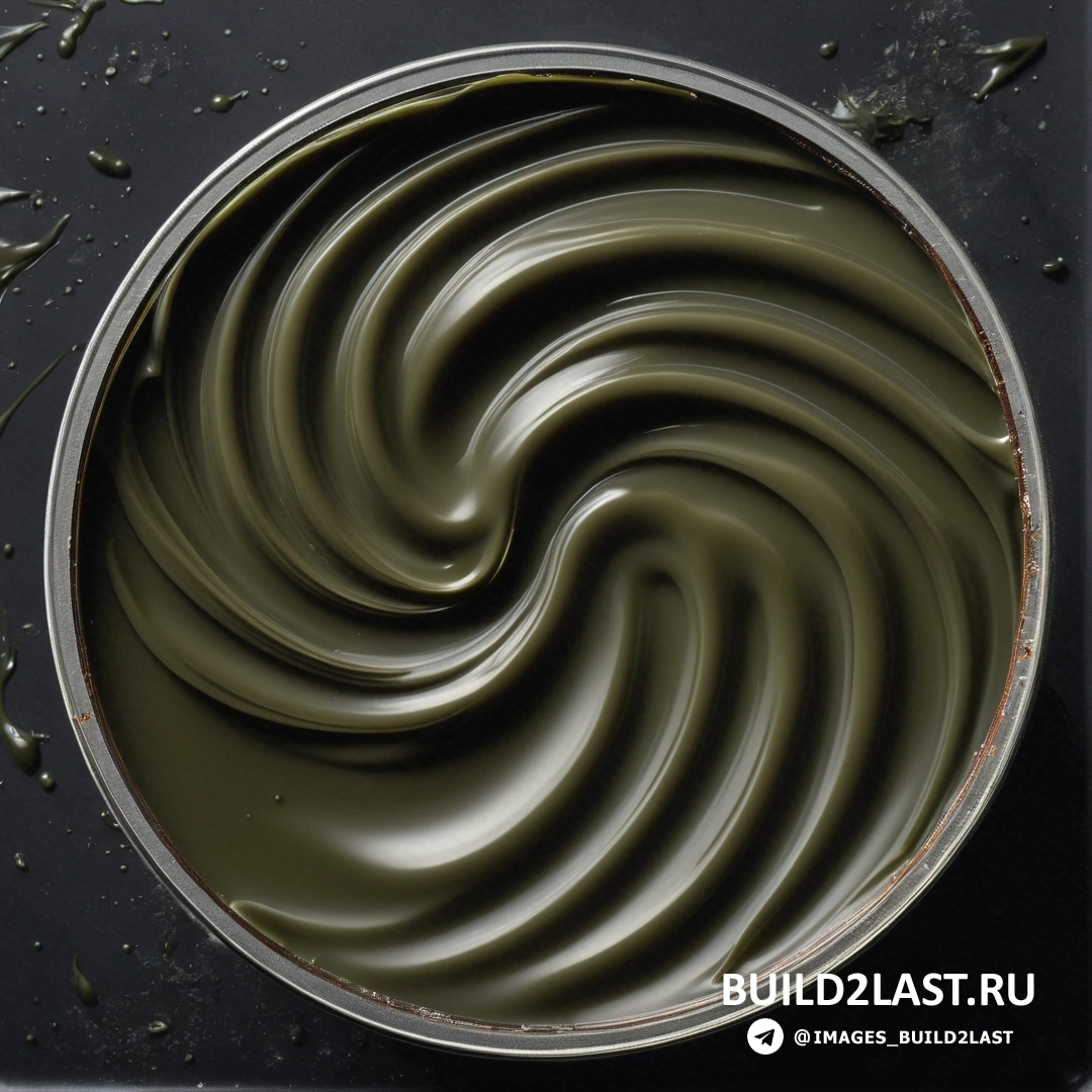 Action Painting - сверхтонкая детальная прорисовка. Металлическая кастрюля, наполненная шоколадными завитками, на столешнице с каплями воды на черной поверхности.