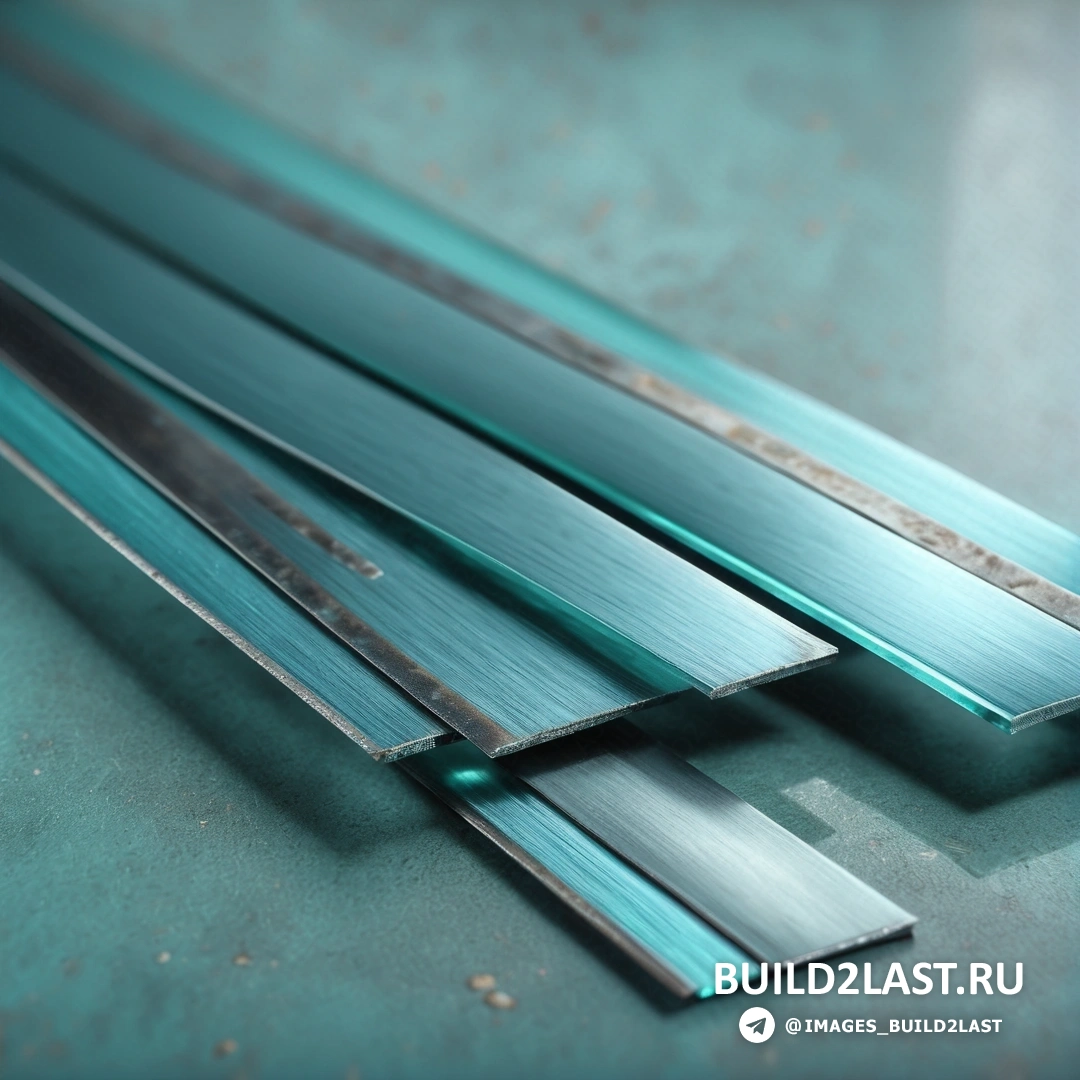 Конструктивизм - 3D рендер. Крупный план металлической полоски на столе с синим фоном.