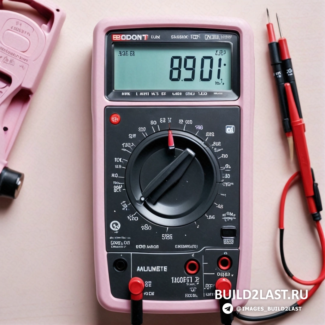 Некогерентность - стоковая фотография. Мультиметр и пара проводов на столе с розовым корпусом и красной ручкой на нем