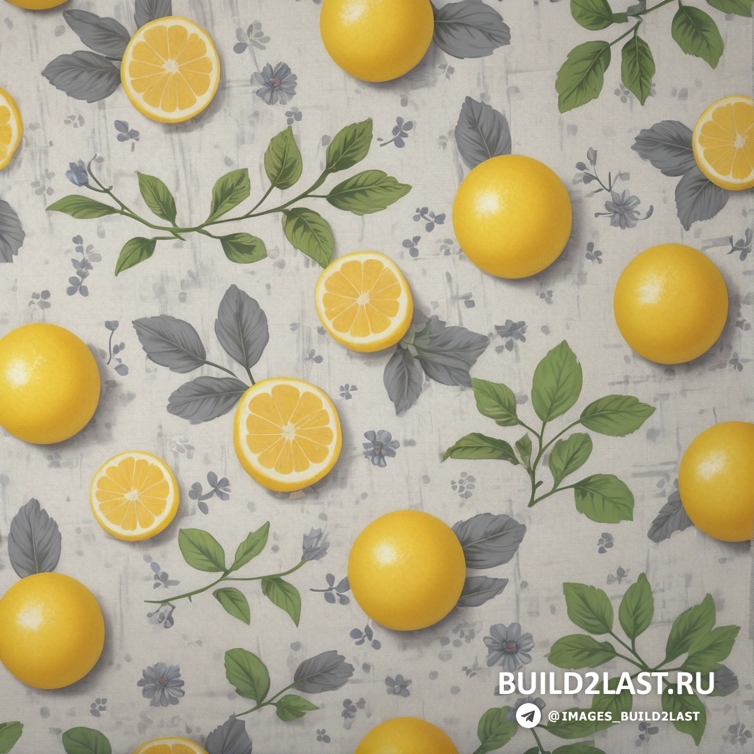 Mur avec un bouquet de citrons dessus et des feuilles dessus et un motif floral sur le mur
