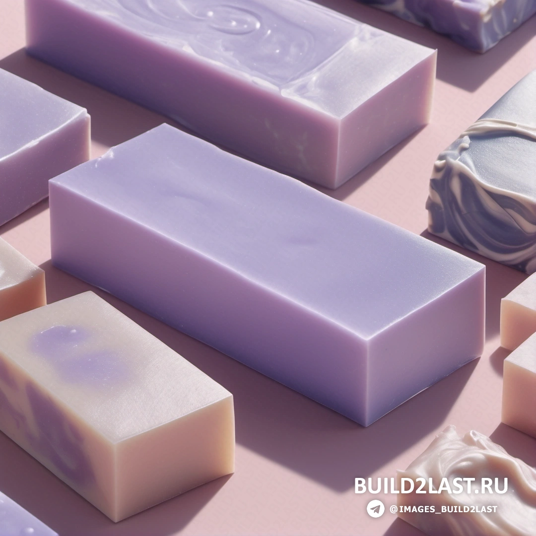 Феминистское искусство - 3D рендер. Крупный план мыла на столе с мылом разных цветов на розовом фоне.