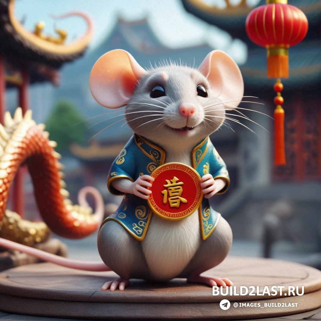 мышь с китайским символом на груди и драконом