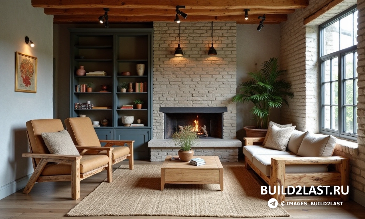 Furniture made of raw wood in loft style interior