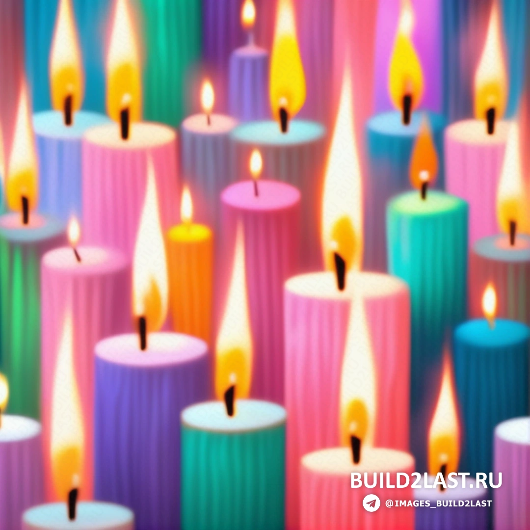 несколько разноцветных свечей с зажженными посередине