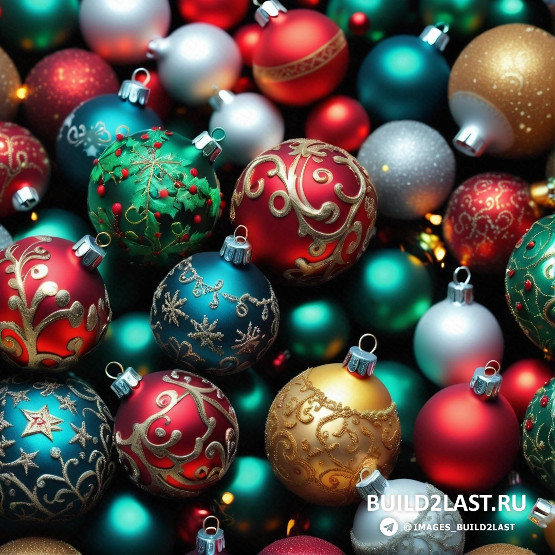 несколько рождественских украшений с множеством центральных элементов и цветов красного, зеленого, синего и золотого