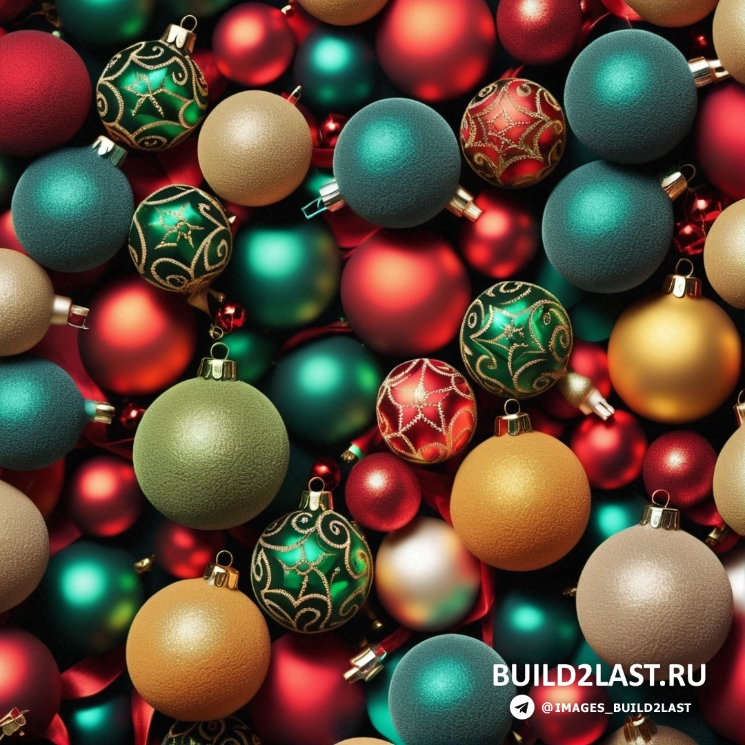 несколько рождественских украшений разных цветов и размеров