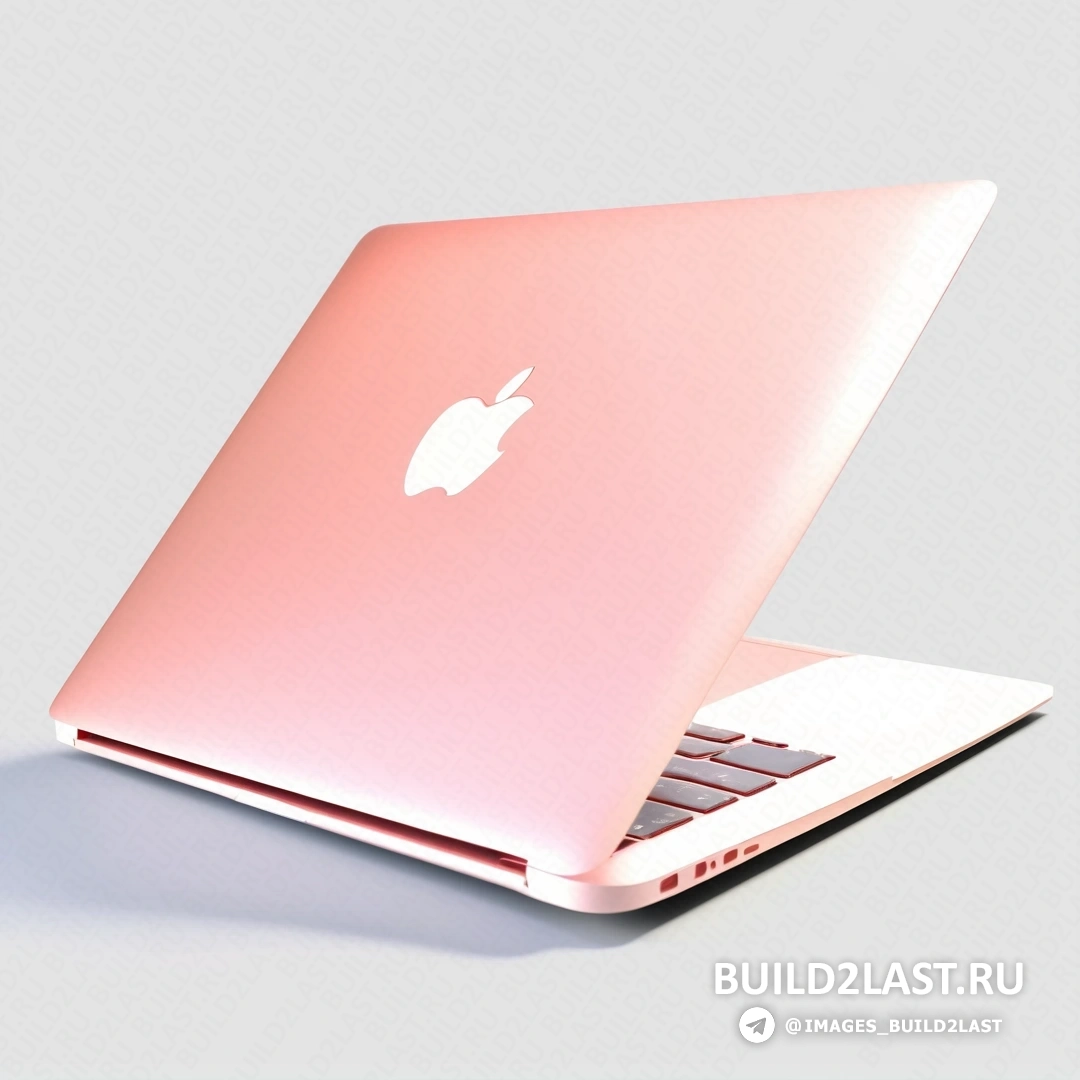 Компьютерное искусство - компьютерный рендеринг. Ноутбук Pink apple на столе с белым фоном