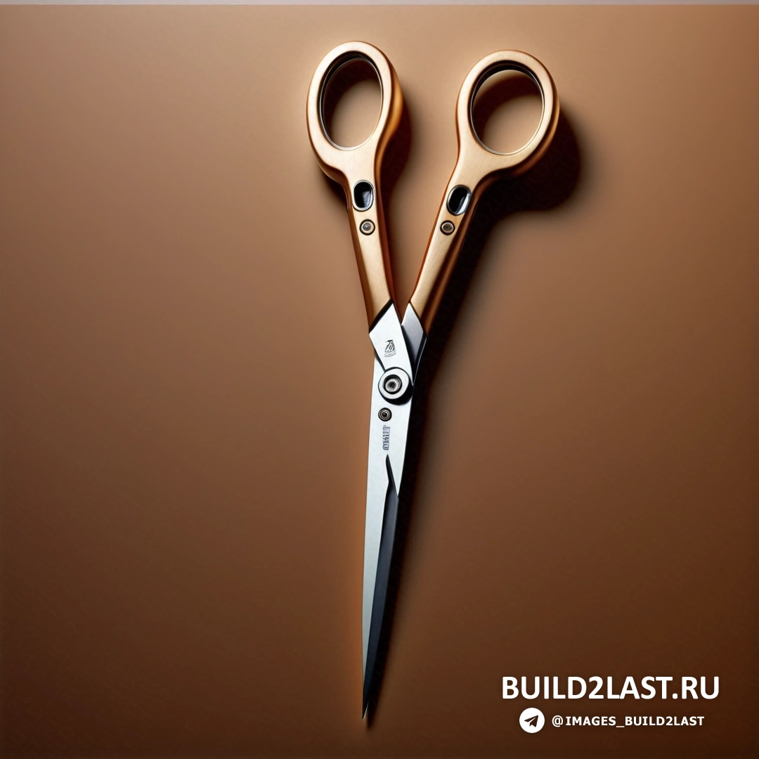 Фотореализм - цифровой рендеринг. Ножницы на столе рядом с коричневой стеной.