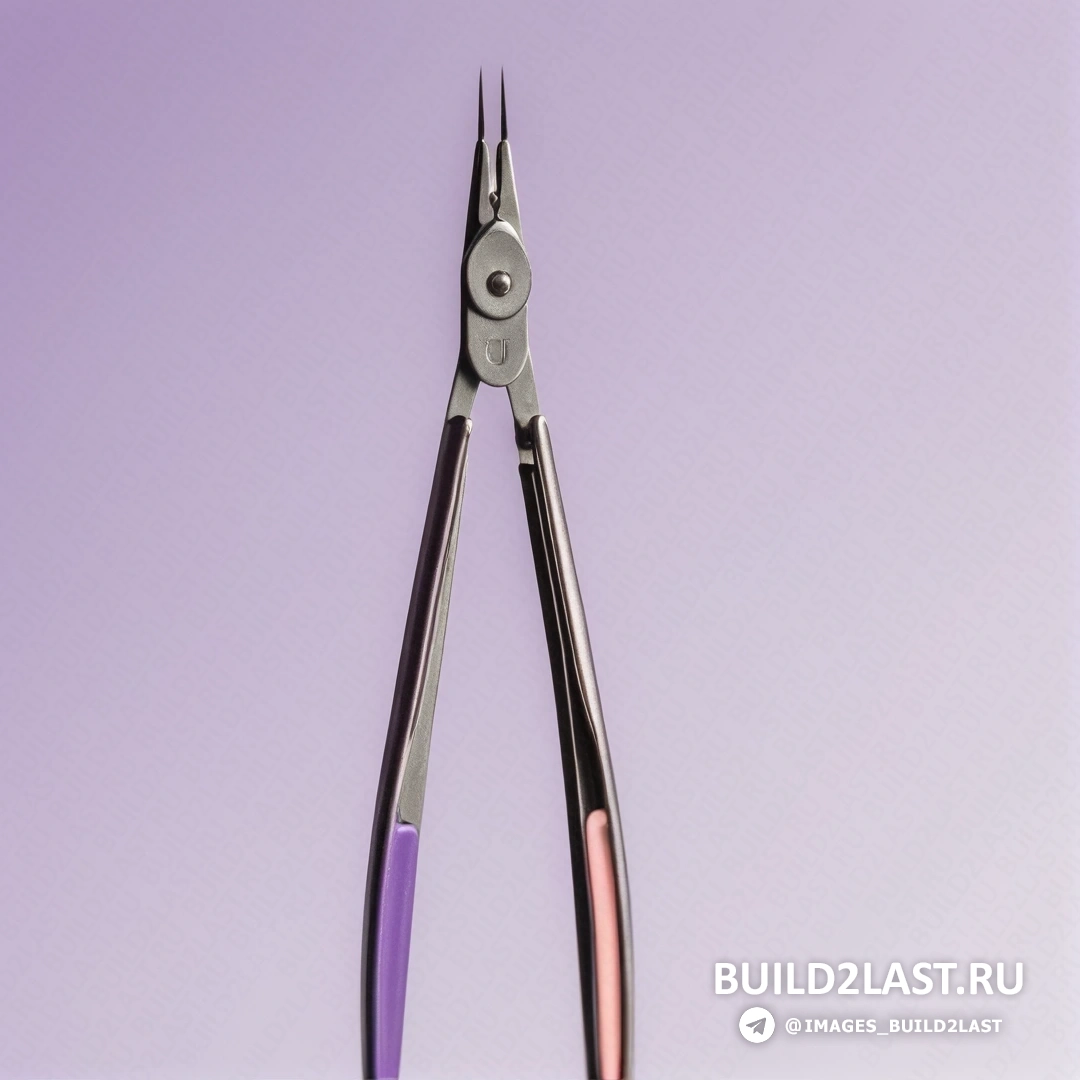 Прецизионизм - цифровой рендеринг. Ножницы с фиолетовой ручкой и розовым кончиком на конце ручки открыты.
