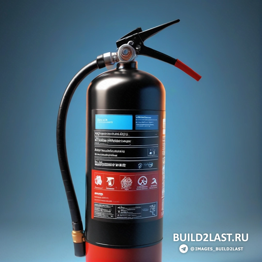 Plasticien - цифровая визуализация. Огнетушитель со шлангом, прикрепленным к его ручке, и синим фоном