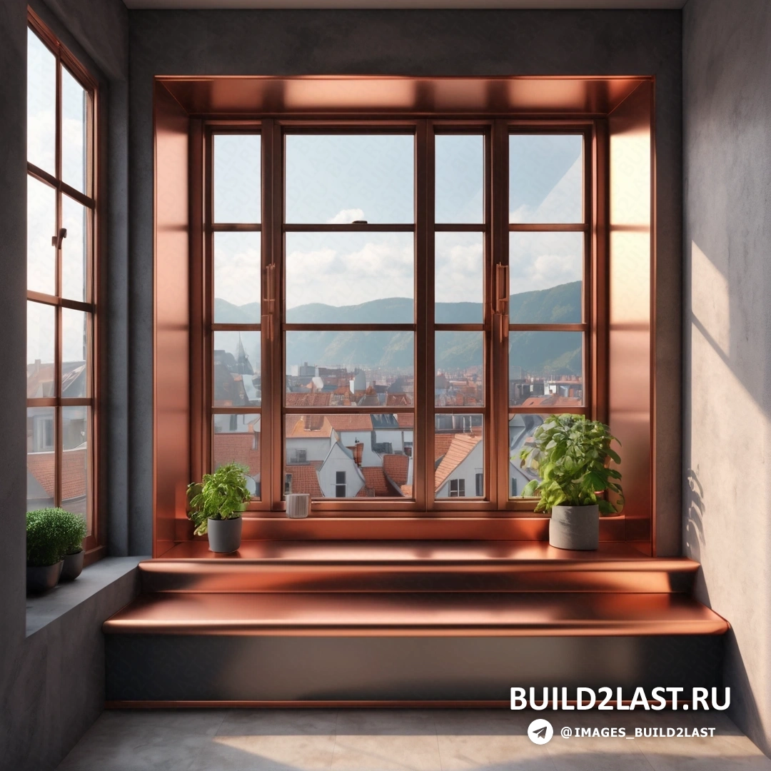 Фотореализм - 3D рендер. Окно с видом на город за его пределами