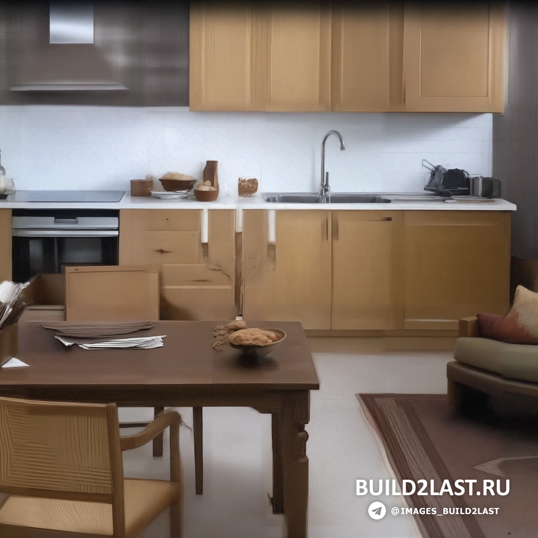 Открытая кухня-гостиная с элементами в стиле сканди, простота и функциональность