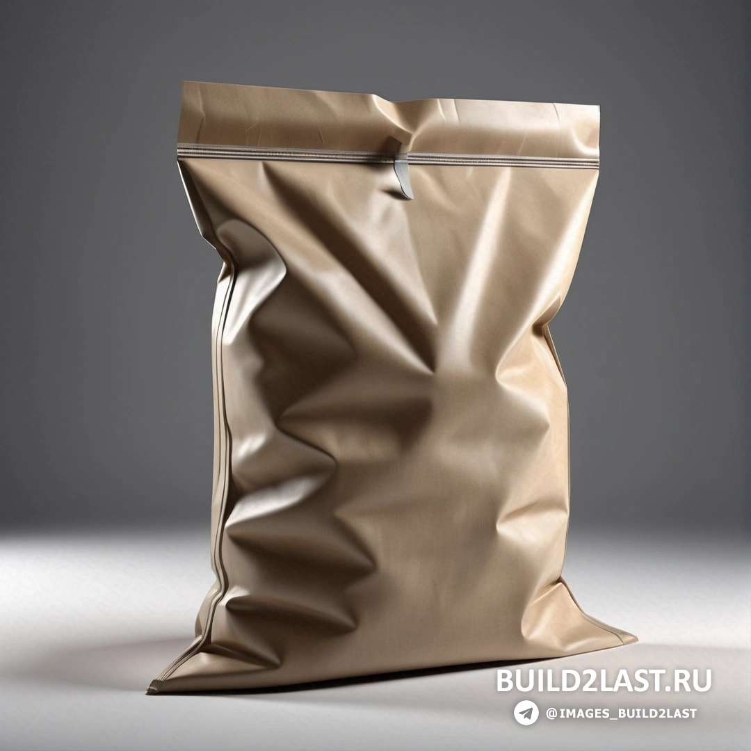 Plasticien - 3D рендер. Мешок с едой на столе на сером фоне.