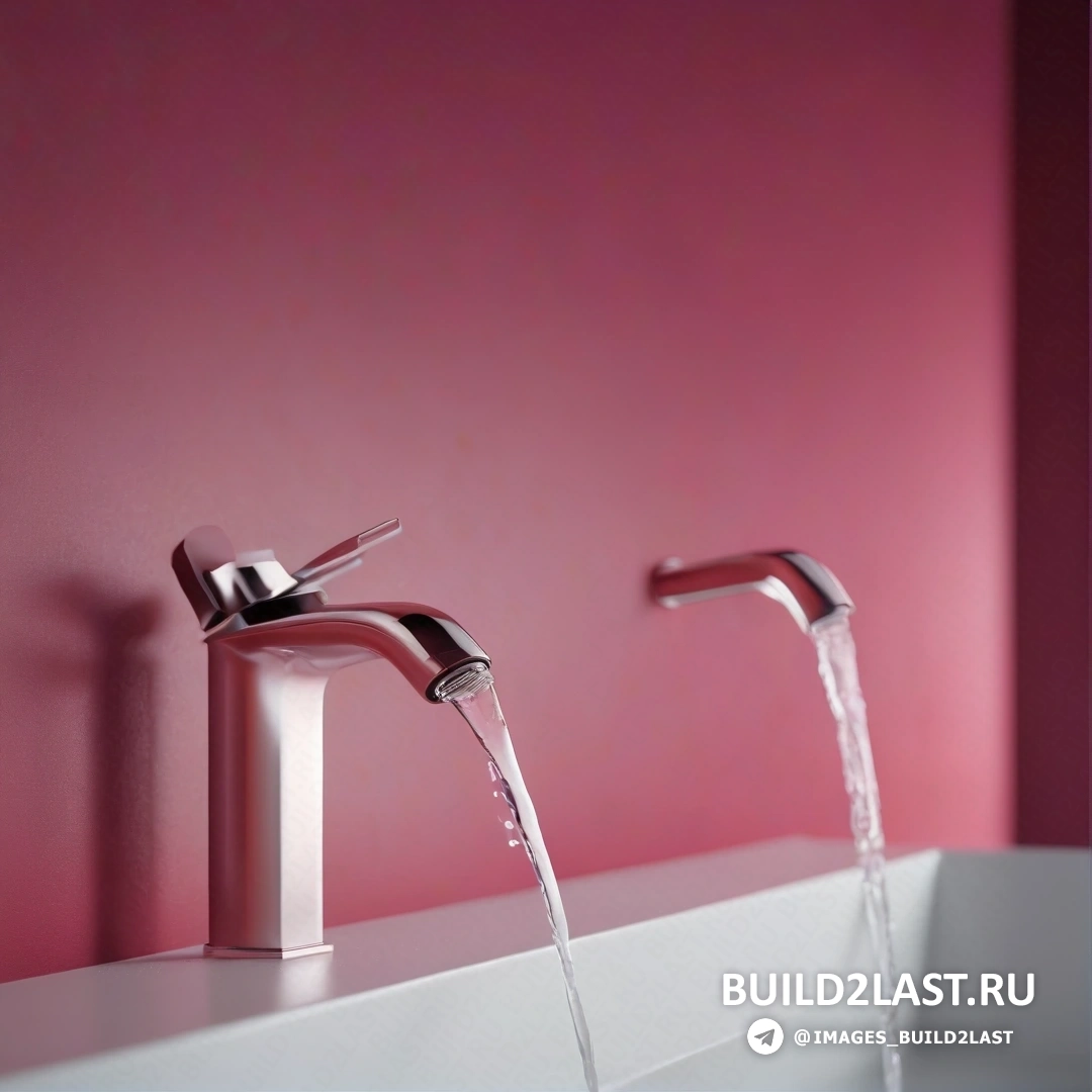 Фотореализм - 3D-рендер. Пара кранов на раковине в ванной с розовыми стенами и белой столешницей