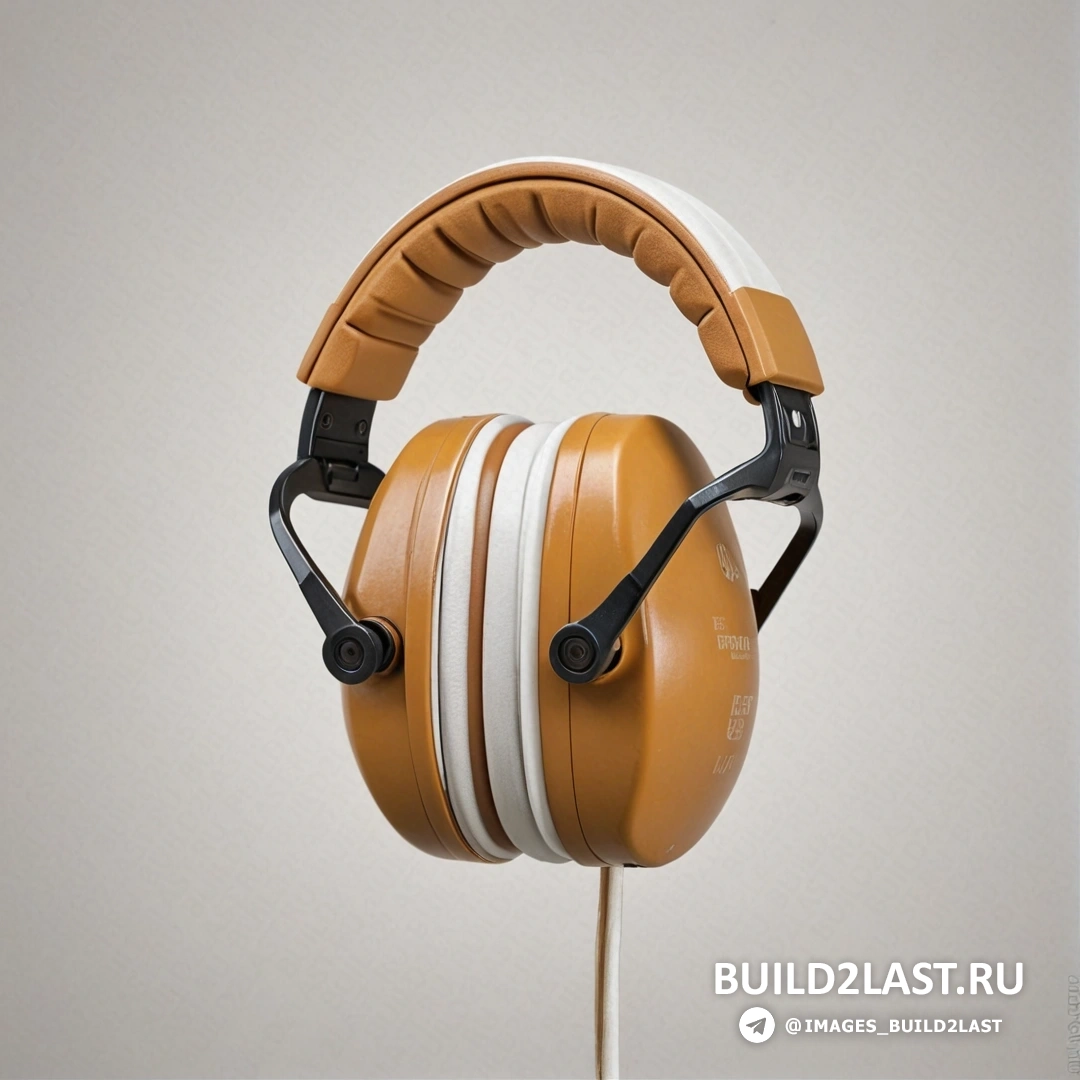 Модульный конструктивизм - 3D-рендер. Пара наушников с прикрепленным к ним шнуром, на белой поверхности, с серым фоном
