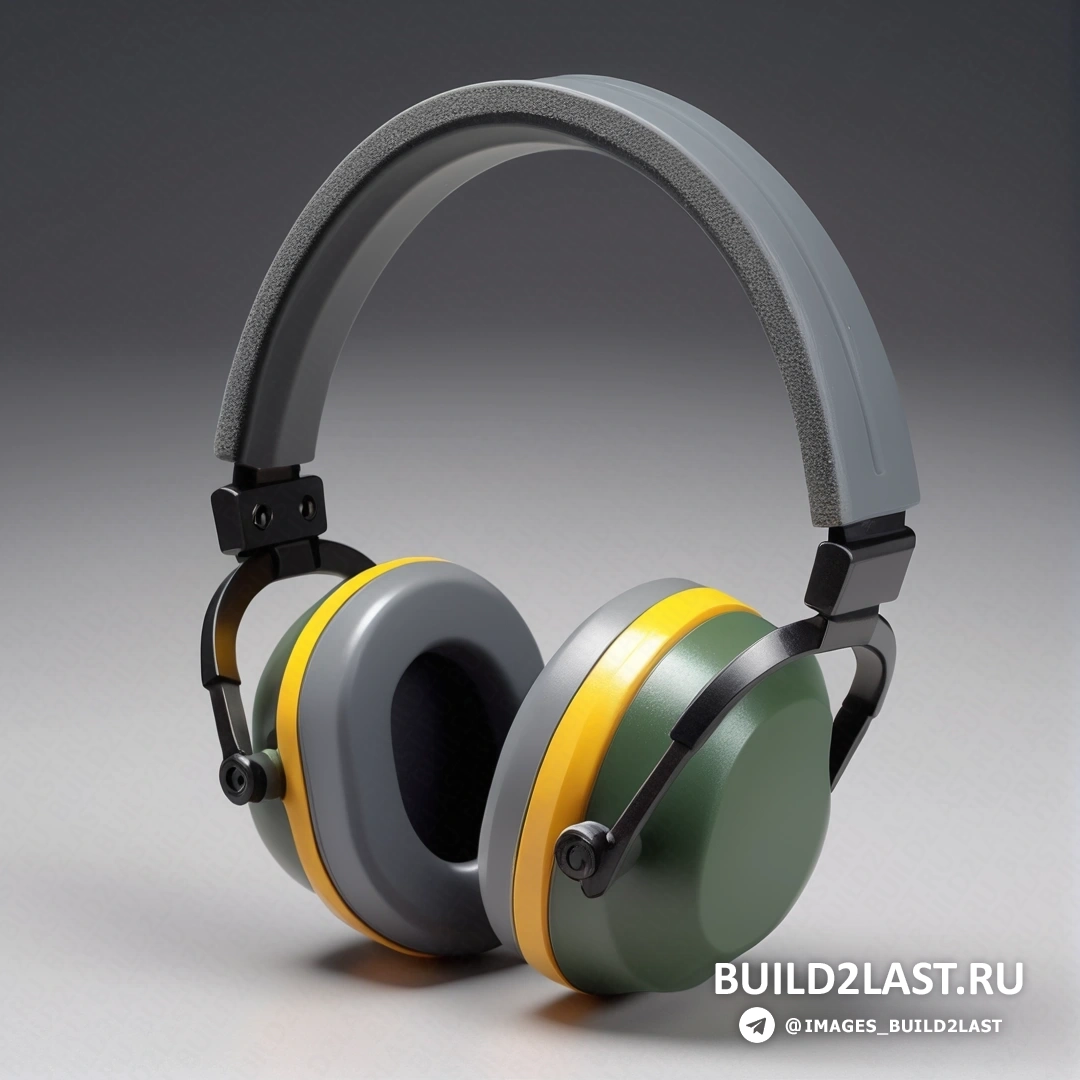 Новая объективность - 3D-рендеринг. Пара наушников с желто-зеленым дизайном сбоку, с серым фоном