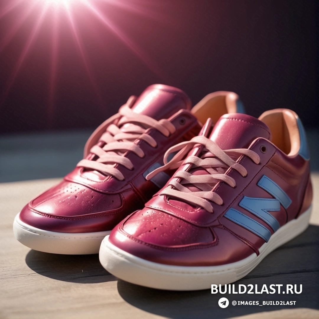 Фотореализм - 3D-рендер. Пара туфель new balance на столе с ярким светом позади них