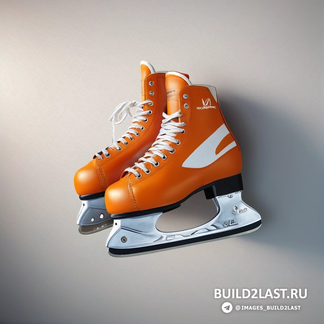 Фотореализм - 3D-рендеринг. Пара оранжевых коньков висит на стене с белыми шнурками и черным низом