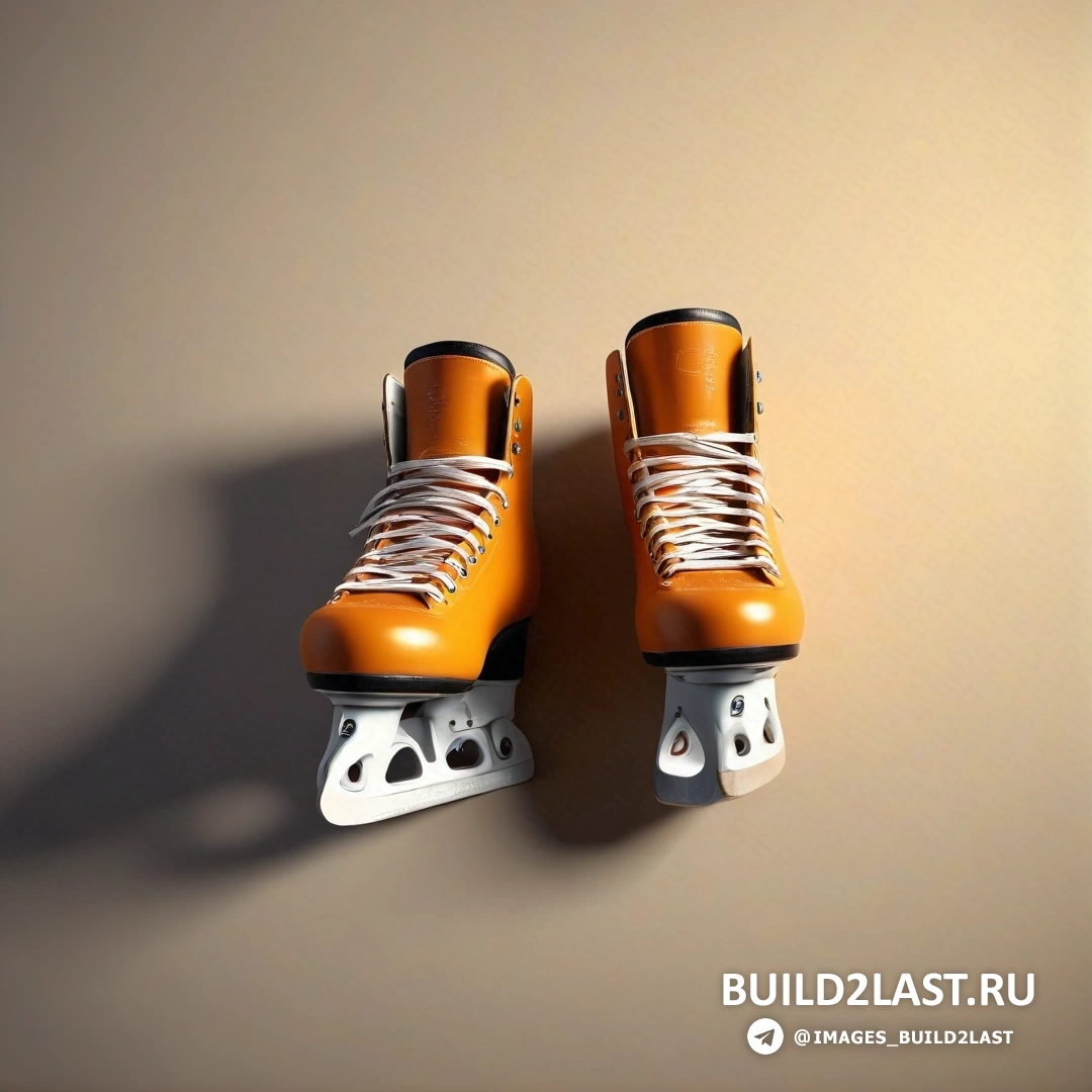 Фотореализм - 3D-рендер. Пара оранжевых роликовых коньков на стене с тенью от ног человека
