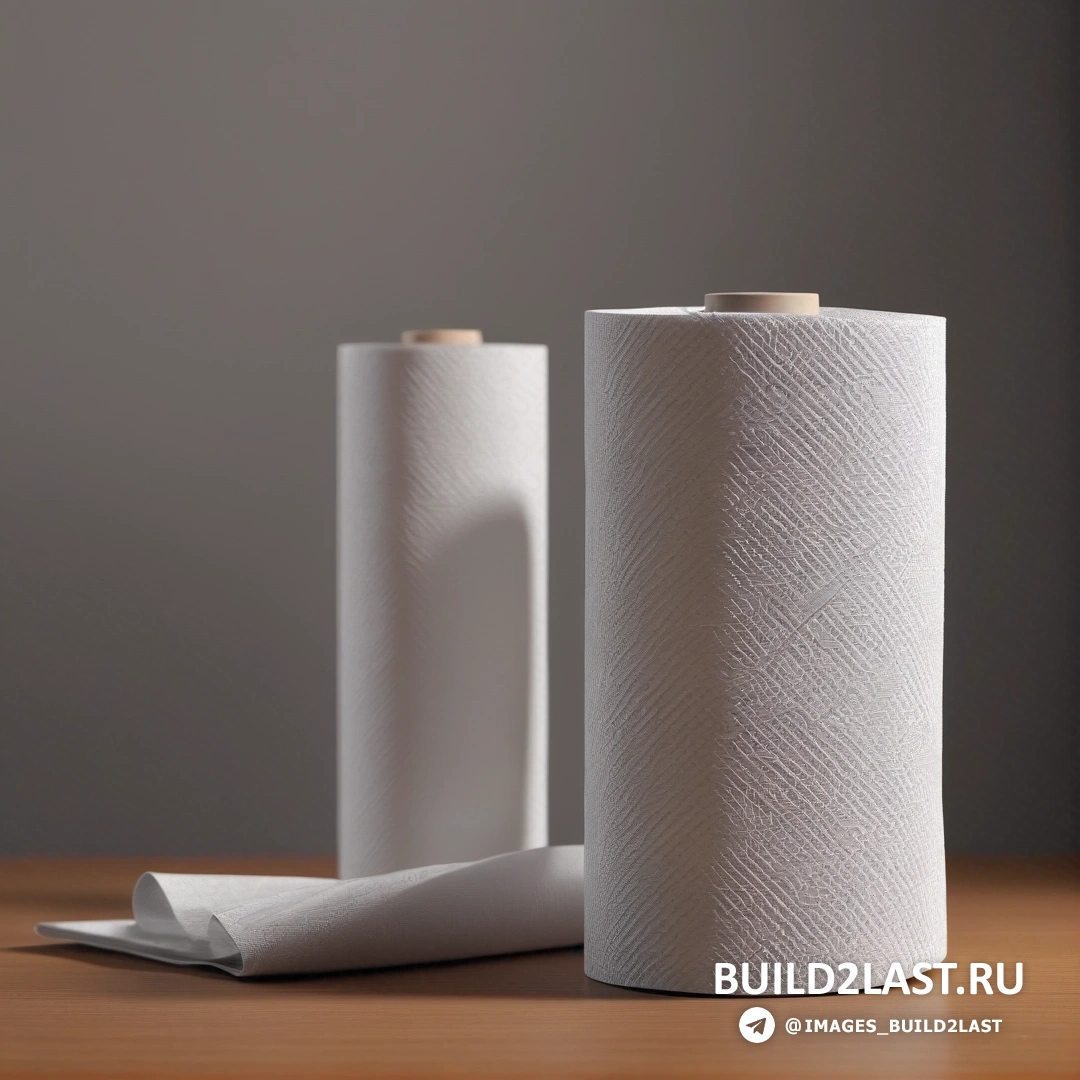 Постминимализм - стоковая фотография. Пара рулонов туалетной бумаги на столе рядом с рулоном туалетной бумаги на салфетке