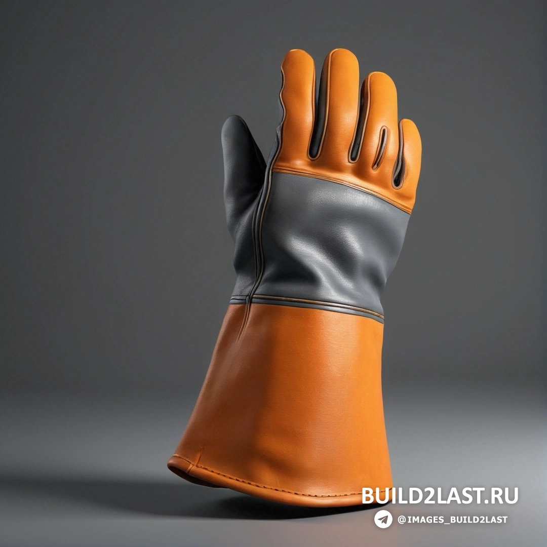 Фотореализм - 3D-рендеринг. Перчатка с черно-оранжевой кожаной подкладкой на ладони и серым кожаным запястьем