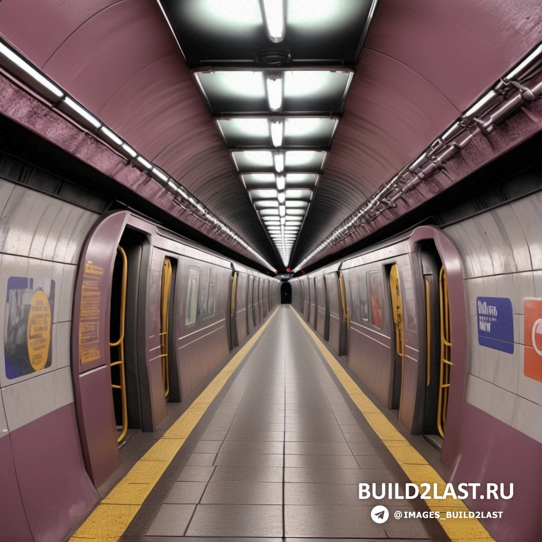 Фотореализм - фотография со сдвигом наклона. Поезд метро стоит на станции с открытыми дверями, а люди ходят по платформе под ним