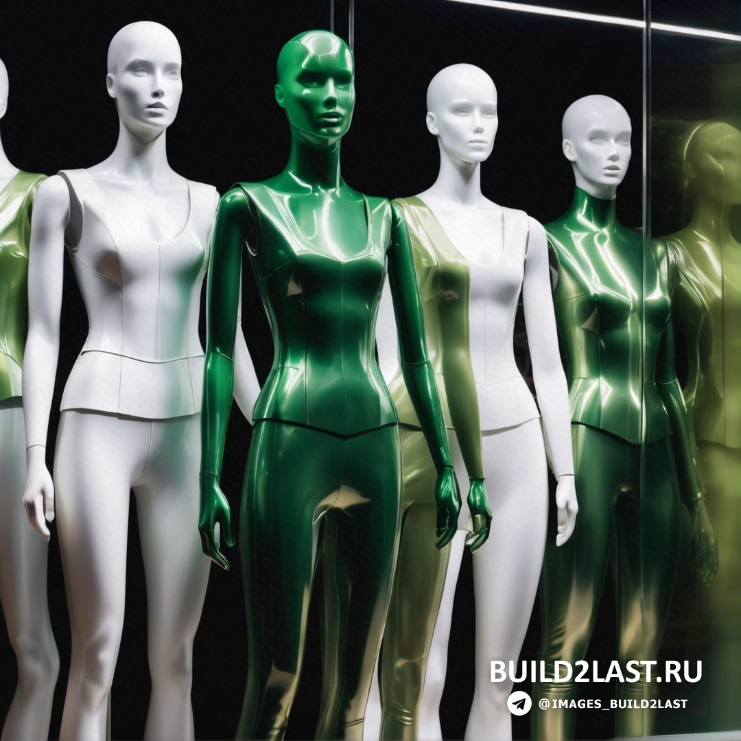 Les автоматисты - 3D рендеринг. Показ манекенов в витрине на черном фоне