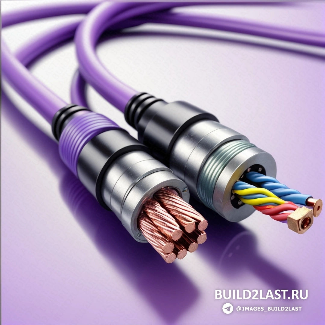 Синхромизм - цифровая визуализация. Показаны два кабеля с фиолетовым шнуром и желтым шнуром поверх них