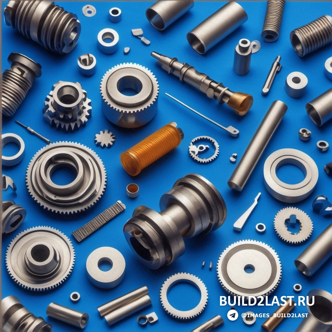 Сборка - стоковое фото. На синей поверхности показаны различные металлические детали.