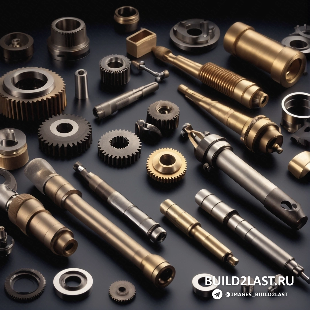 Прецизионизм - цифровой рендеринг. На черной поверхности показаны различные металлические детали, включая шестерни.