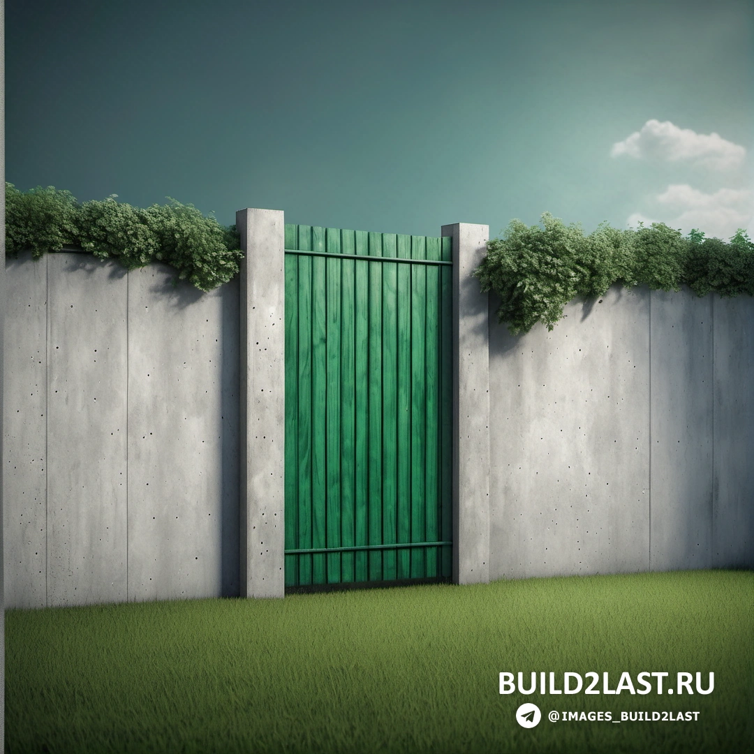 Институциональная критика - рендер Ambient occlusion. Картина зеленой двери на бетонном огороженном участке с травой и кустами по обе стороны.