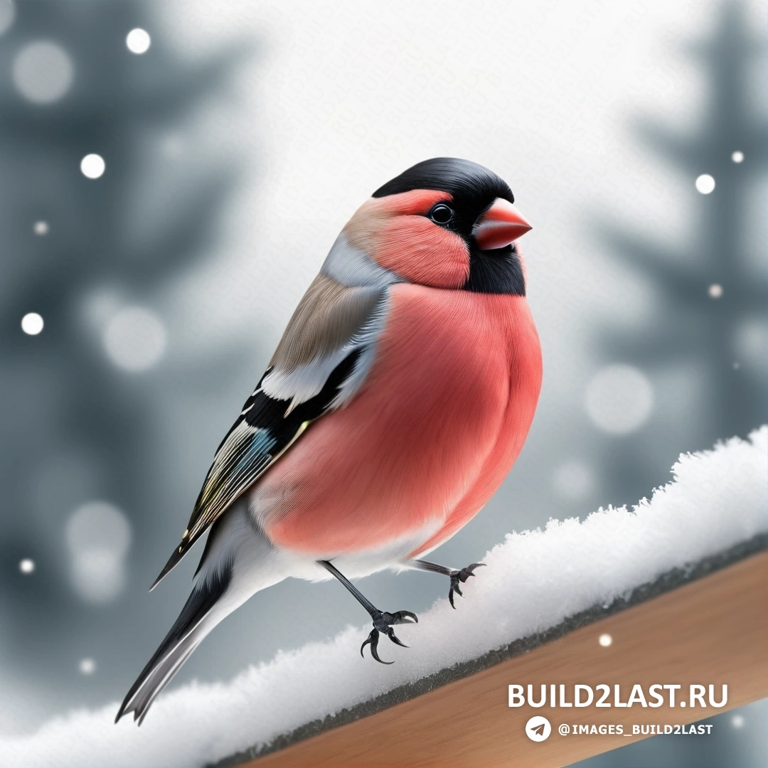 птица, на деревянном столбе в снегу со снежным фоном и деревьями со снегом