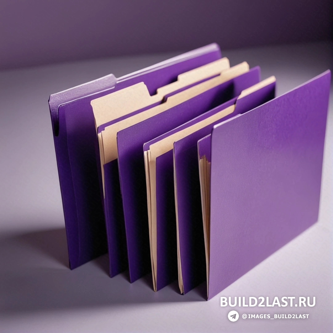 Conceptual art - computer rendering. Purple folder with a few folders in it on a table top with a white background